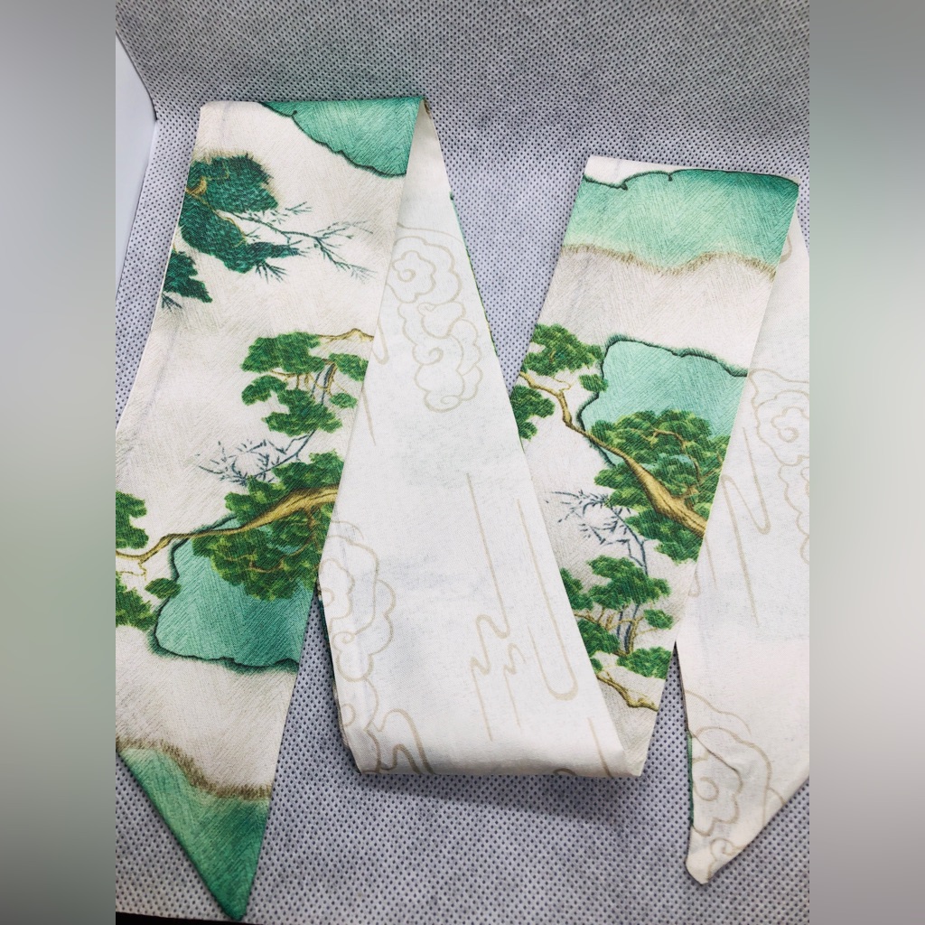White & Green Printed Necktie Scarf